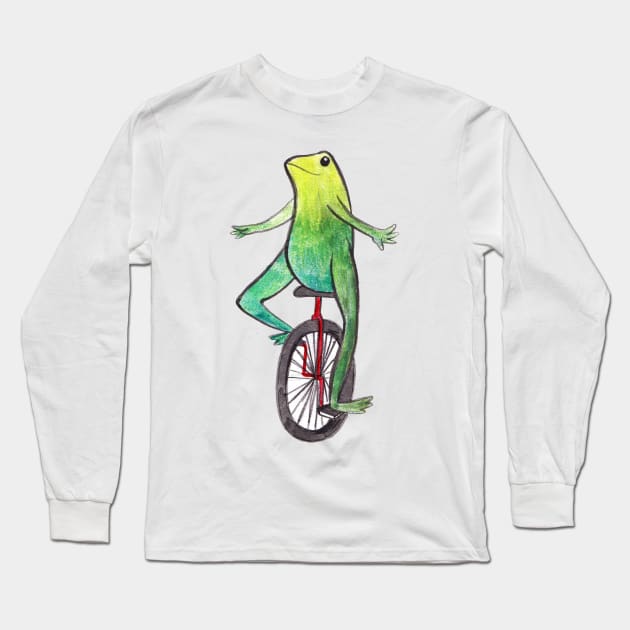 Dat Boi Watercolor Unicycle Frog Long Sleeve T-Shirt by saradaboru
